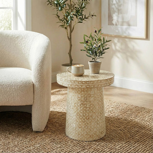 Waterlily Side Table by LH Imports in white, gold. Made from unique in a eclectic & global style.