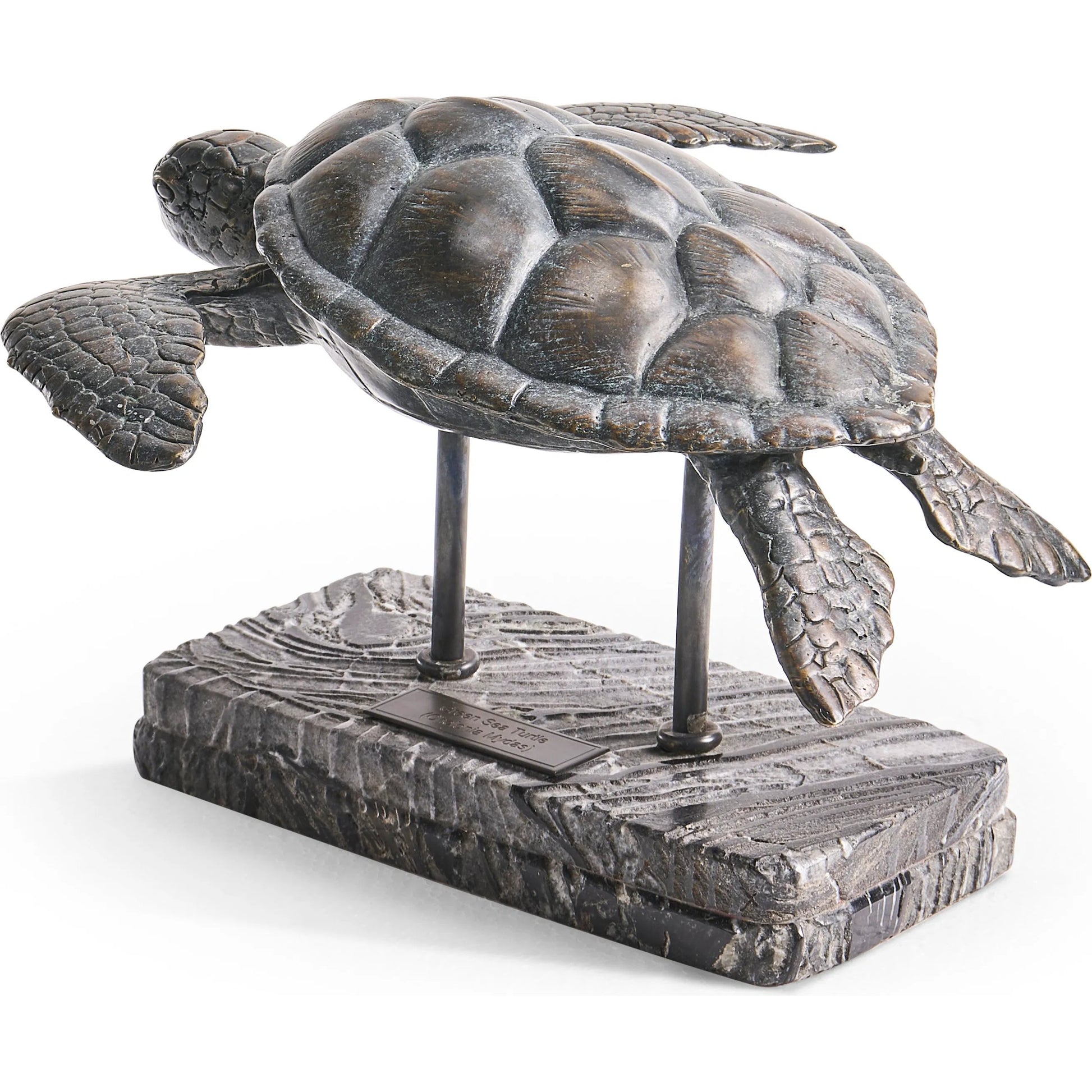 Sea Tortoise Bronze Statue with Marble Base by Jonathan Charles in dark rustic waxed bronze. Made from main brass in a unique style.
