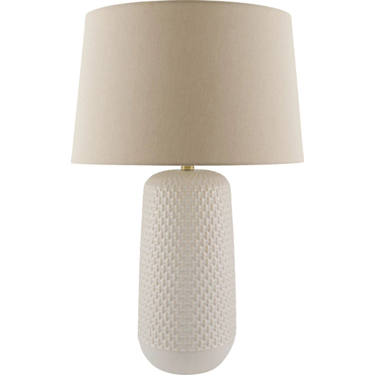 Winton Accent Table Lamp by Surya in translucent, brown, cream, metallic gold, white and hand painted. Made from ceramic, linen, polyester, iron in a unique style.