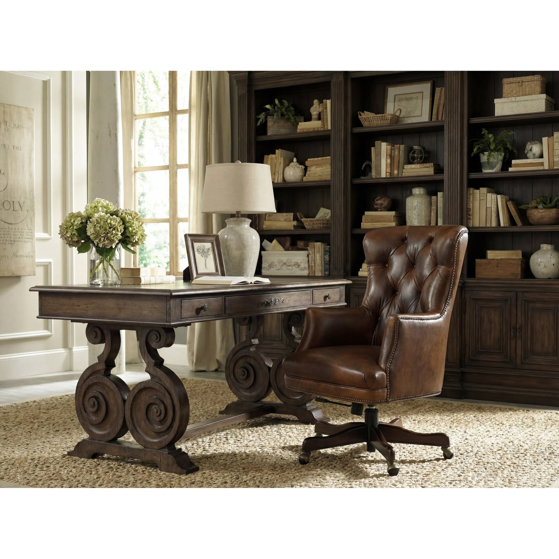Bradley Executive Chair by Hooker Furniture in brown. Made from leather in a traditional style.
