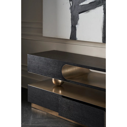 Harmony Console Table by Caracole in lucent bronze metallic, modern walnut. Made from poplar, walnut in a unique style.