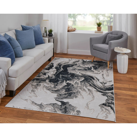 Micah Rug - 39LPF by Feizy in ivory, black, taupe. Made from polyester, polypropylene in a unique style.