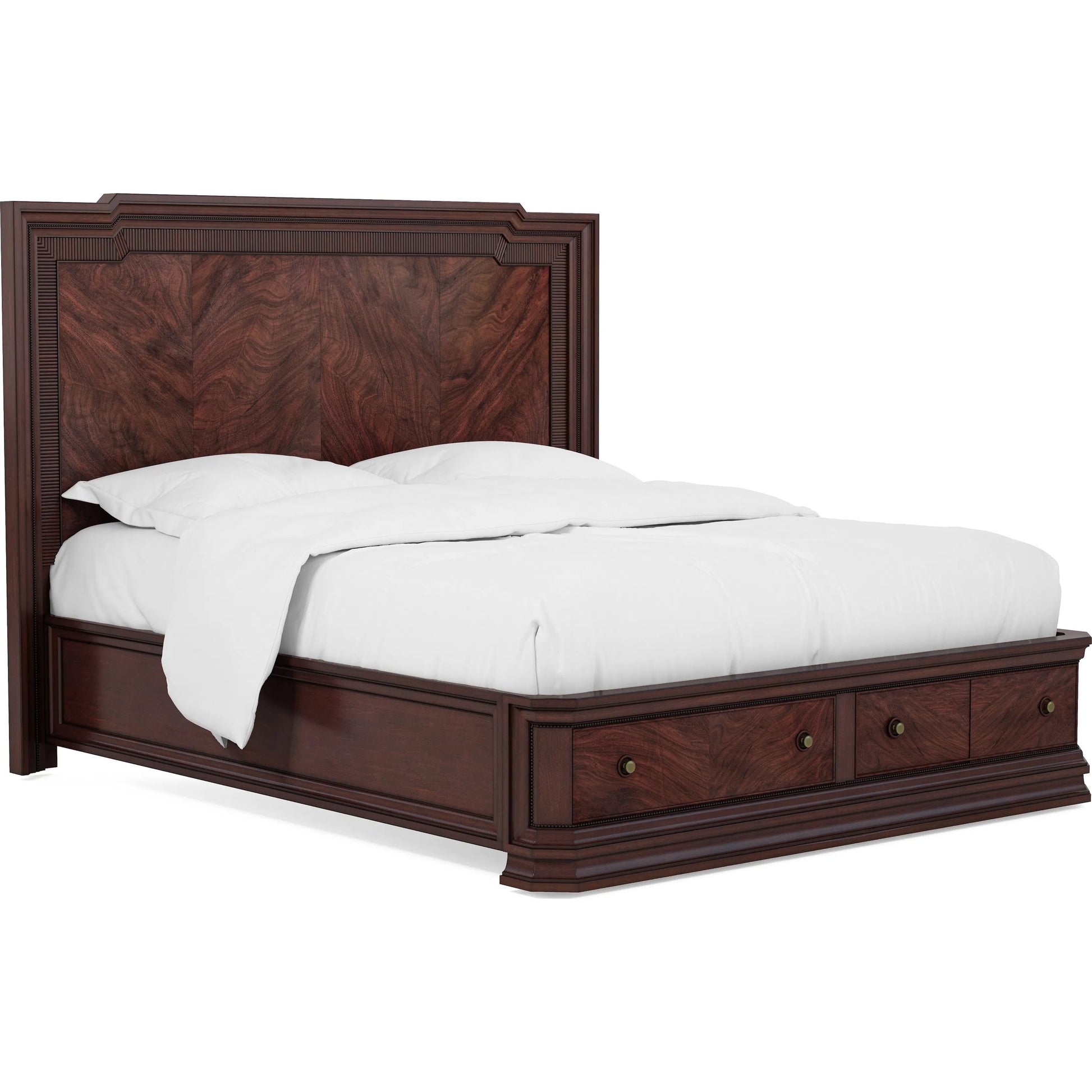 Revival Panel Storage Bed by A.R.T. Furniture in napa mahogany. Made from rubberwood solids, quarter mahogany veneer, resin, metal in a traditional style.