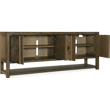 Sundance Entertainment Console by Hooker Furniture in cliffside. Made from pecan veneers, resin, solid-wood edge top in a traditional style.