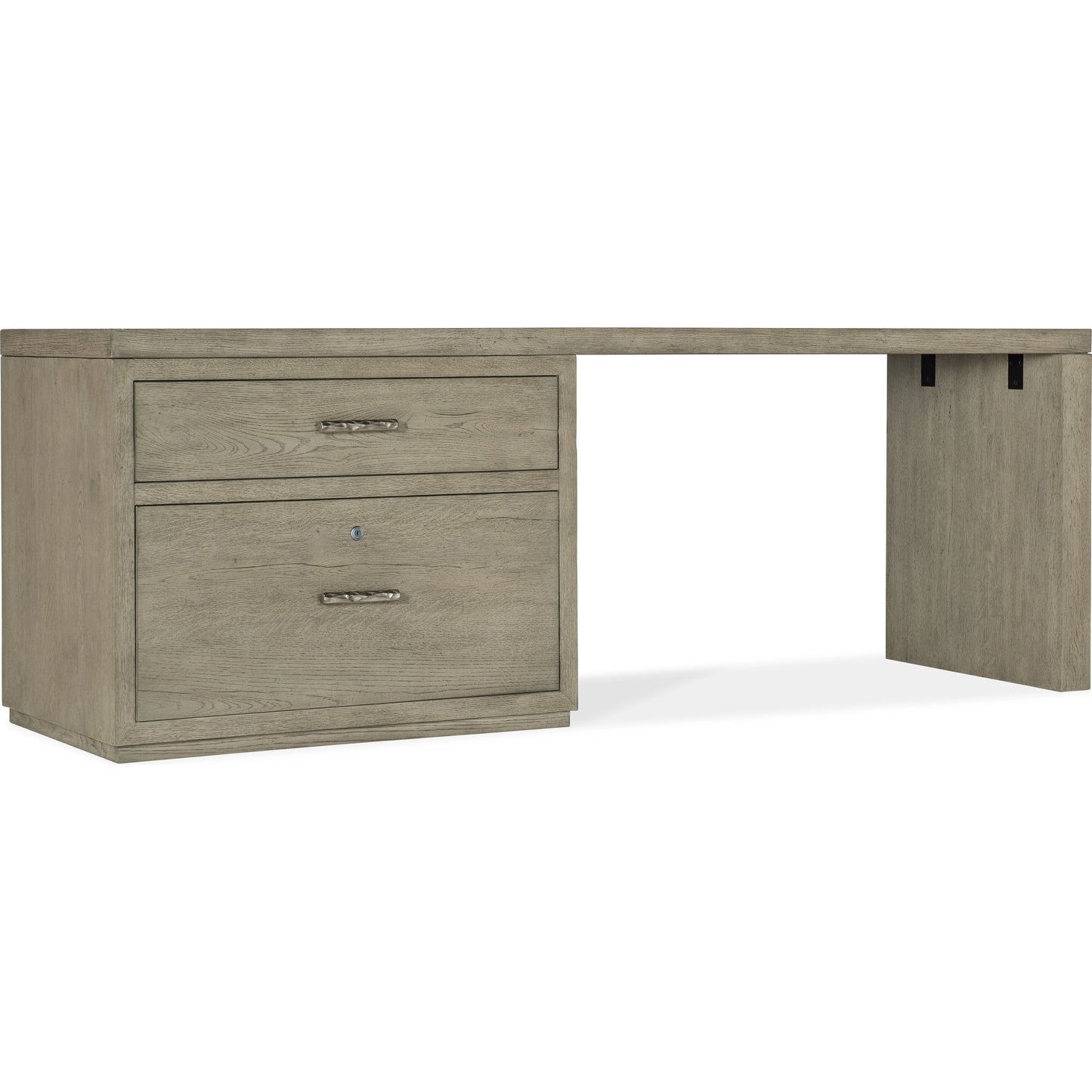 001 SI-1900765 | Primary Silo | Linville Falls Desk - 84" Top-Lateral File and Leg by Hooker Furniture in mink. Made from oak veneers in a modern style.