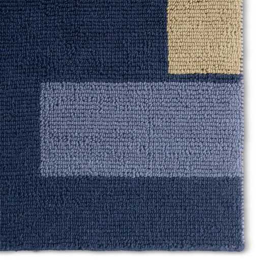 Woven Construct​ WVC02 Rug by Jaipur Living in blue, yellow, gold. Made from 65% wool 35% cotton in a unique style.