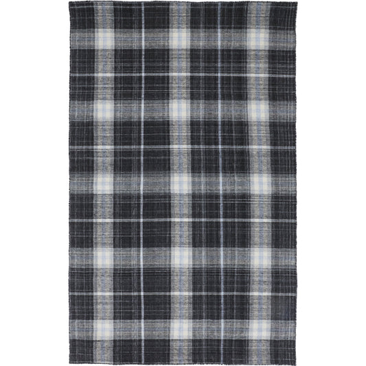 Jemma Transitional Plaid Rug - I8049 by Feizy in black, white, blue. Made from polyester in a unique style.