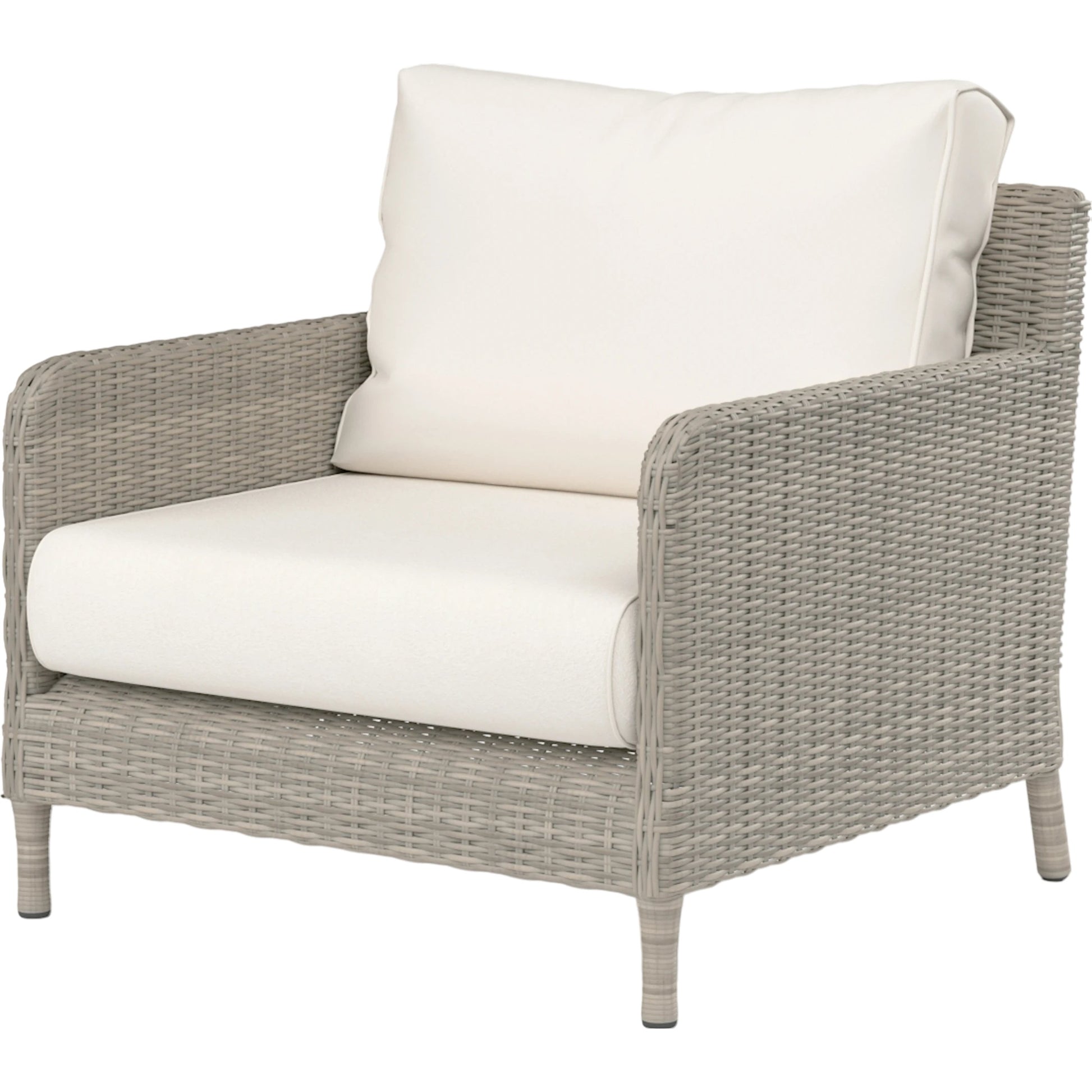Manhattan Outdoor Club Chair by Sunset West in gray. Made from resin wicker in a modern style.