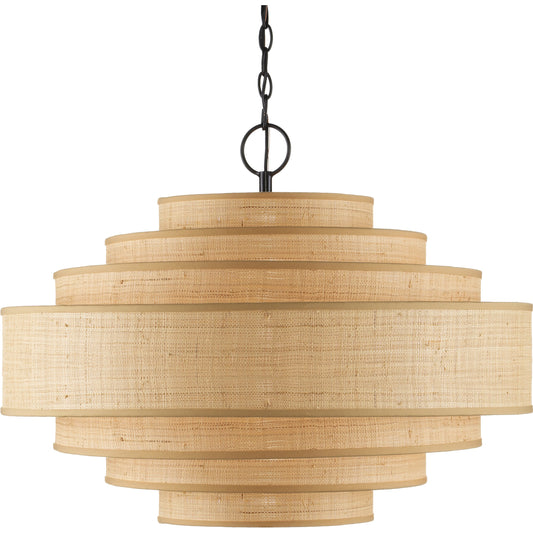 Maura Chandelier by Currey and Company in natural. Made from grass cloth, metal in a modern style.