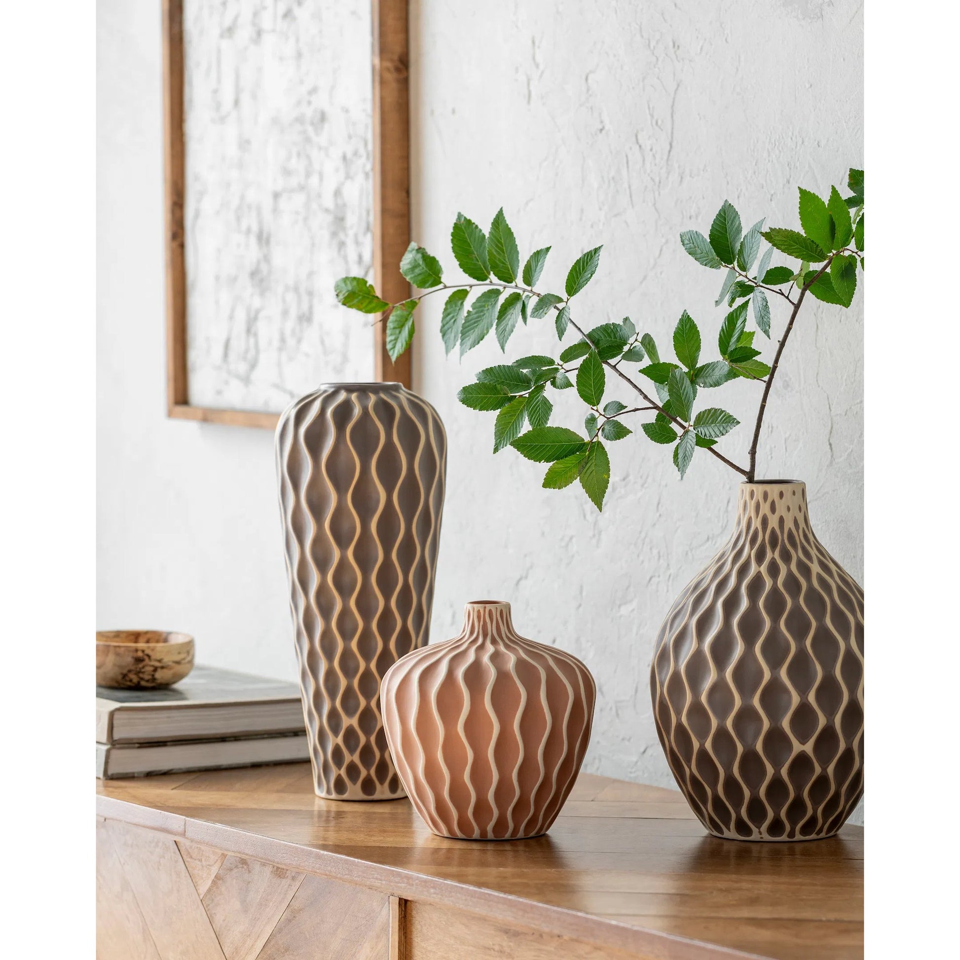 Waves - 24673 (Set of 3) by Livabliss in glazed. Made from ceramic in a transitional style.