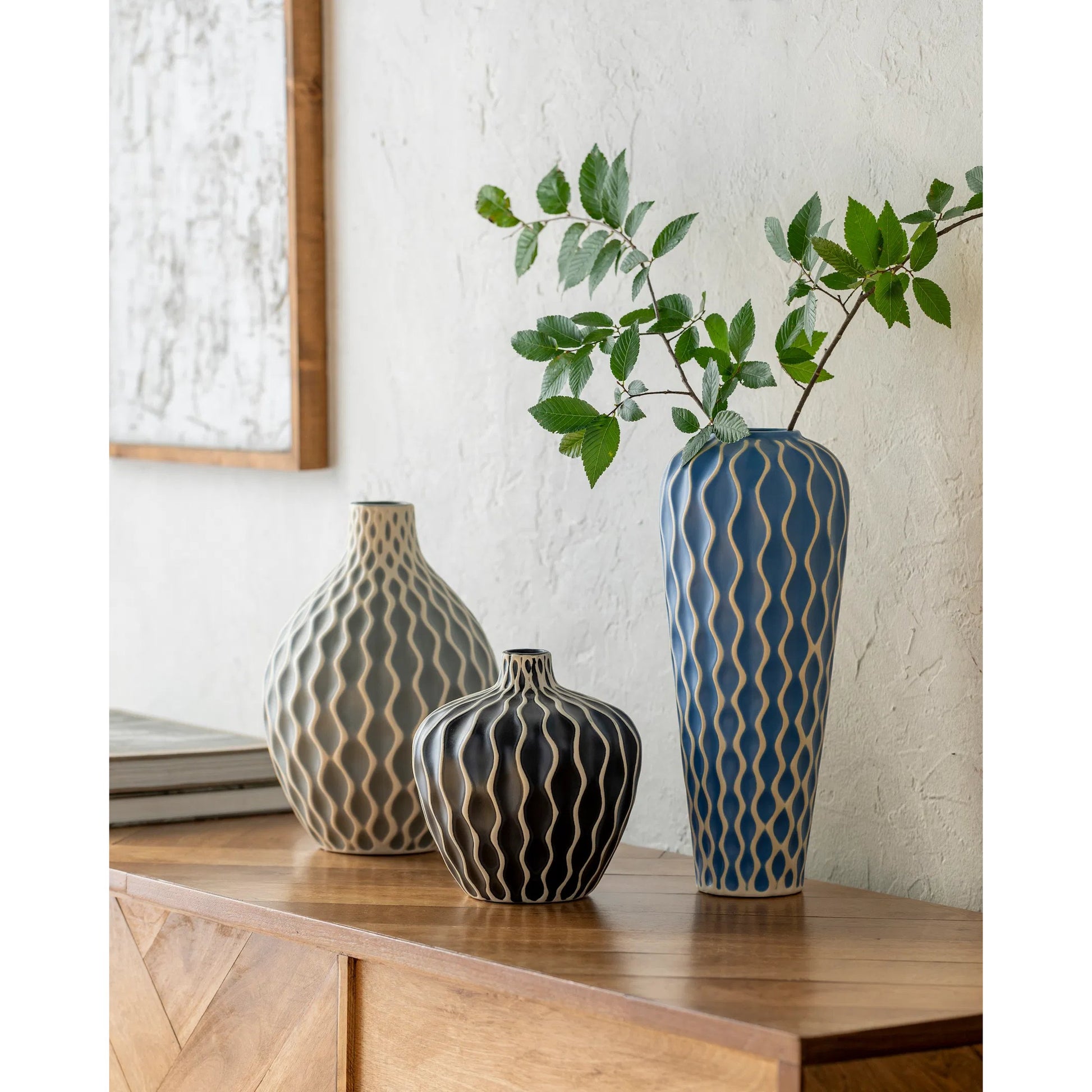 Waves - 24673 (Set of 3) by Livabliss in glazed. Made from ceramic in a transitional style.