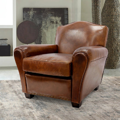 Palermo Wing Chair by Pasargad Home in brown. Made from leather in a transitional style.