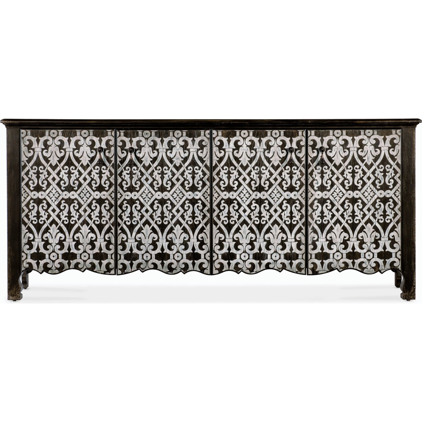 003 SI-2185751 | Additional Silo | Americana Entertainment 4-Door Credenza by Hooker Furniture in molasses. Made from oak veneers with solid-wood edge top in a modern style.