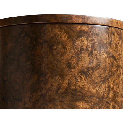Jacques Martini Table by Jonathan Charles in brown and walnut burl. Made from book match walnut burl veneer, egg shell in a unique style.