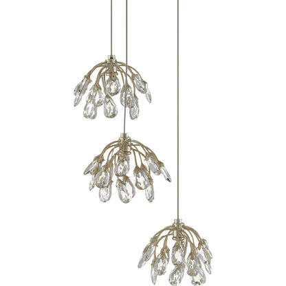Crystal Bud Pendant by Currey and Company in painted silver, contemporary silver leaf. Made from crystal, wrought iron in a transitional style.