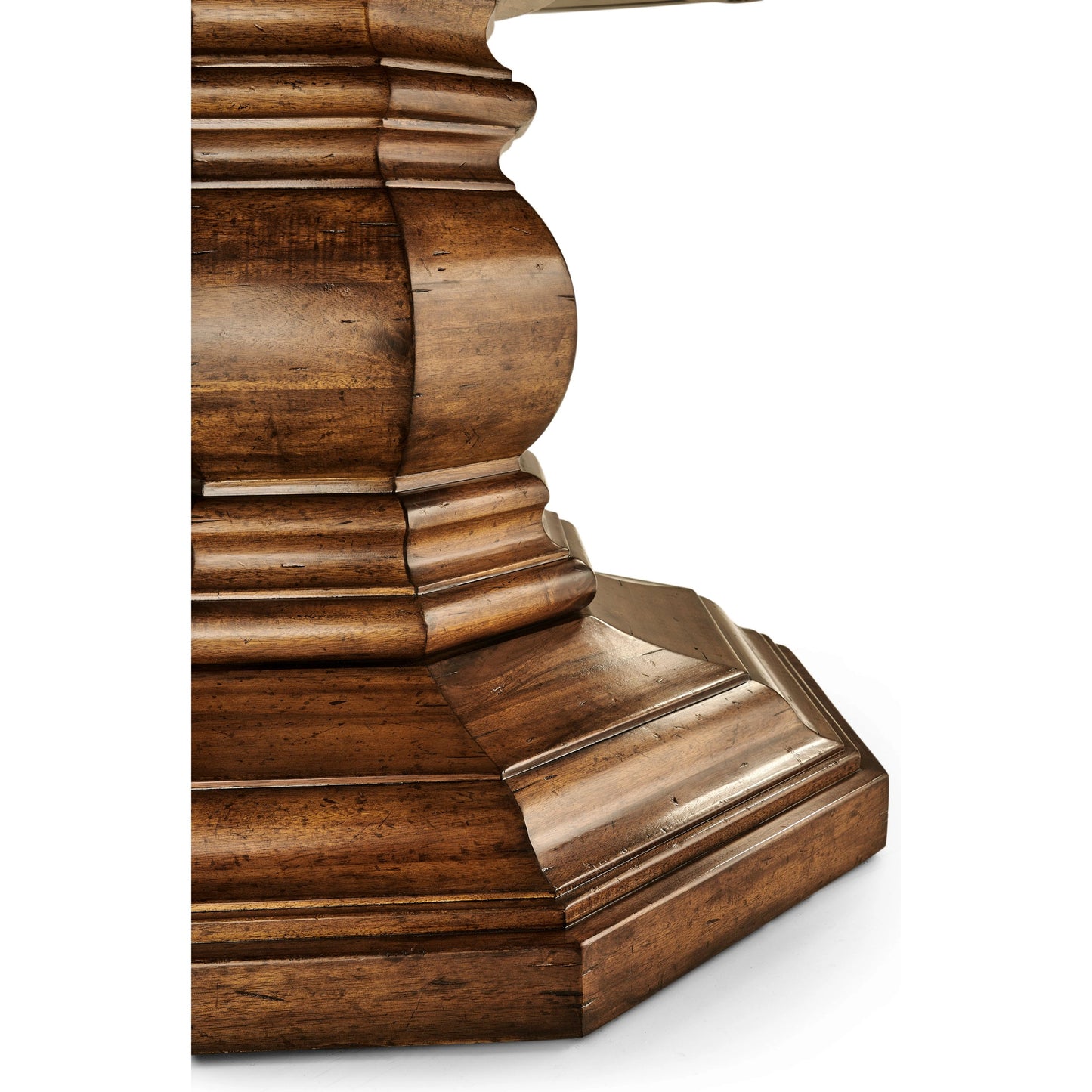 015 SR-846201 | Closeup | Casual Accents Country Walnut Round Extendable Dining Table 59" by Jonathan Charles in brown and country farmhouse walnut. Made from acacia in a traditional style.