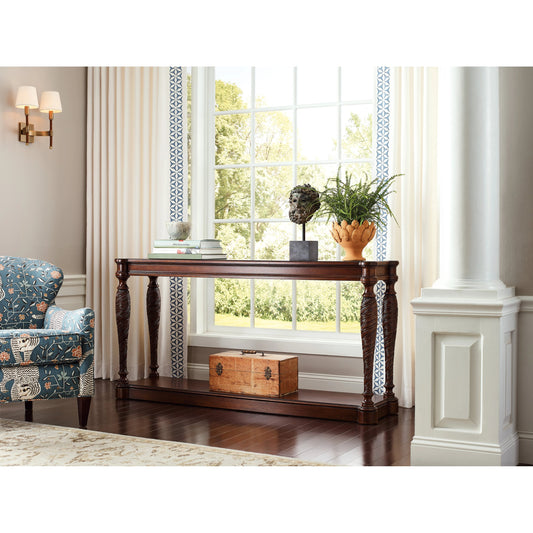 Charleston Console Table by Hooker Furniture in maraschino cherry. Made from cherry veneers, solid-wood edge top in a traditional style.