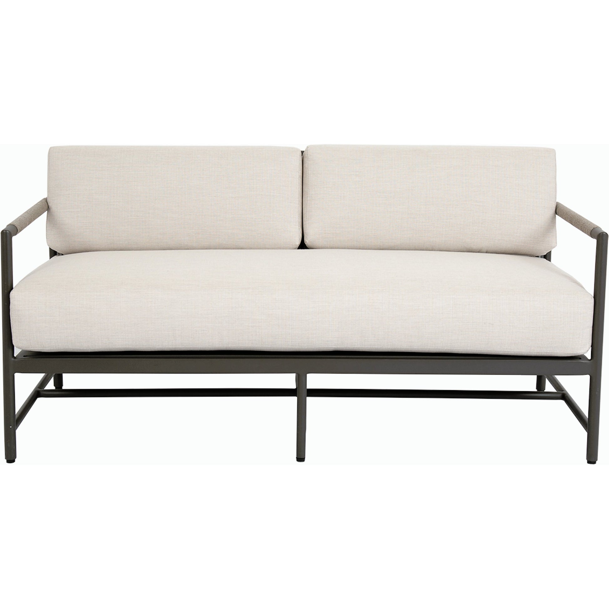 Pietra Outdoor Loveseat by Sunset West in graphite. Made from olefin rope in a modern style.