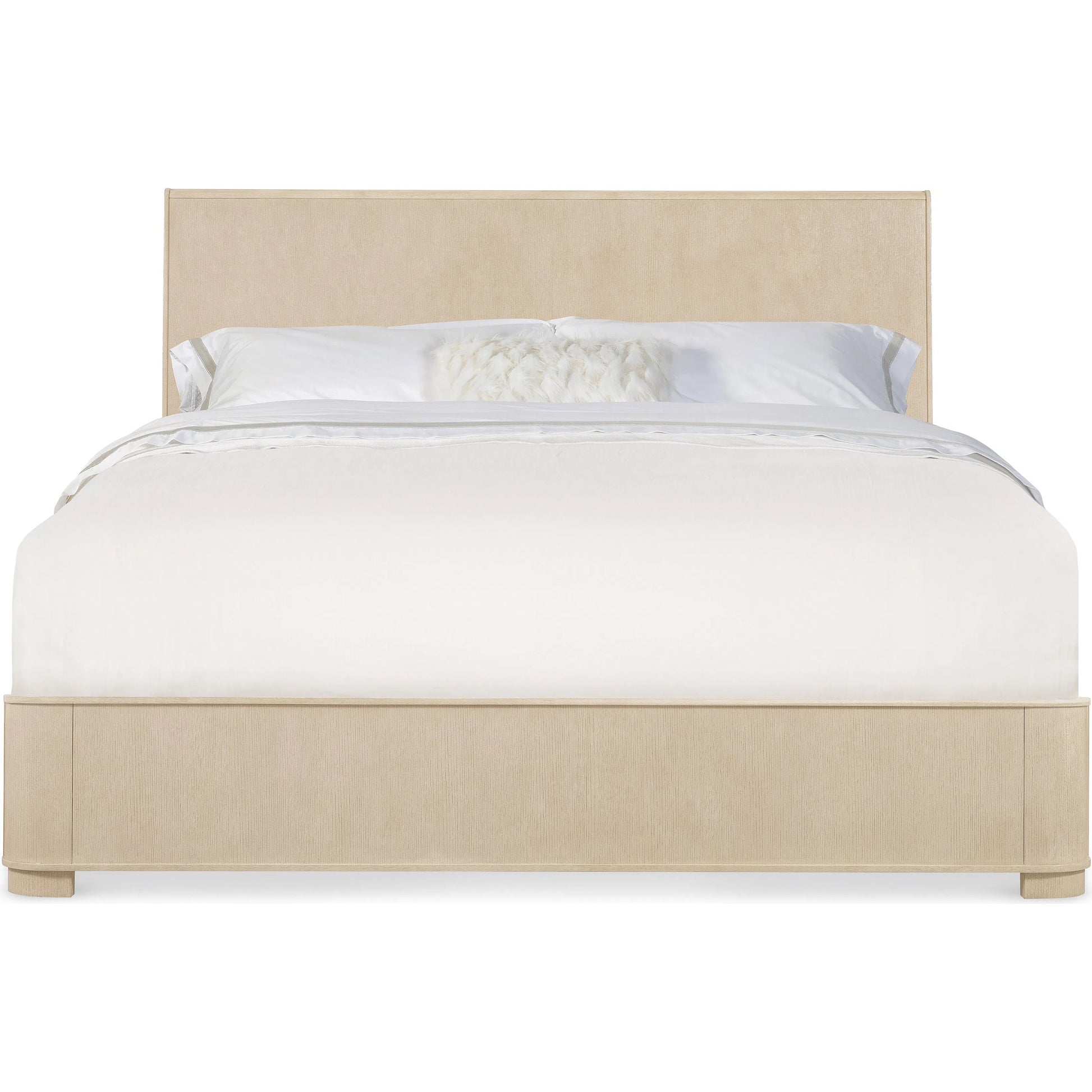 Westwood Panel Bed by Hooker Furniture in light wood and polished limestone. Made from oak veneers in a transitional style.