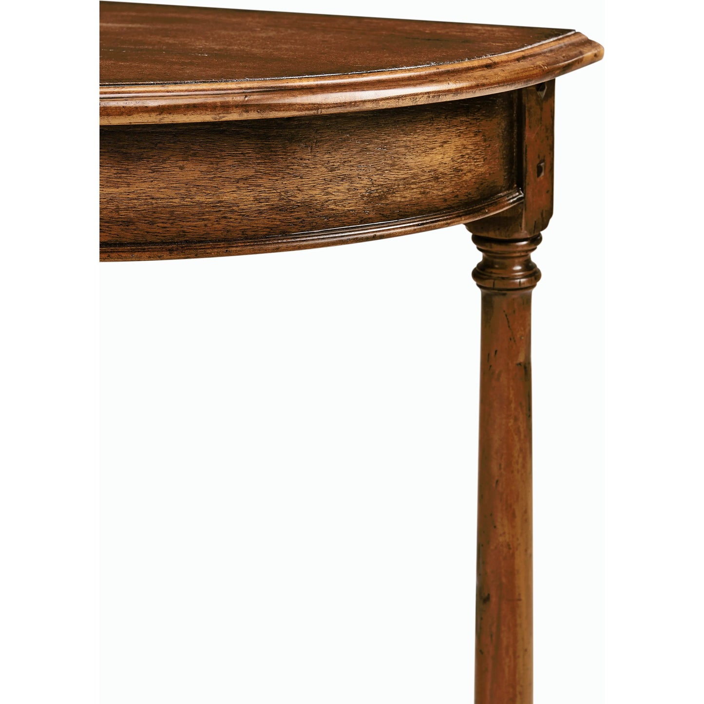 009 SR-846257 | Closeup | Casually Country Walnut Demilune Console Table by Jonathan Charles in country farmhouse walnut. Made from acacia in a traditional style.