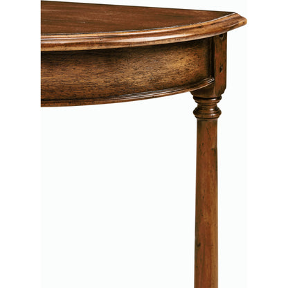 Casually Country Walnut Demilune Console Table by Jonathan Charles in country farmhouse walnut. Made from acacia in a traditional style.