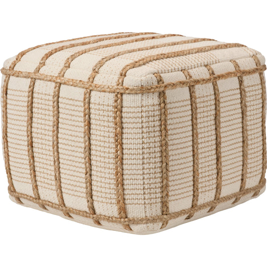 Wayland WYL01 Pouf by Jaipur Living in tan, cream. Made from 65% cotton 35% jute in a cottage & farmhouse style.