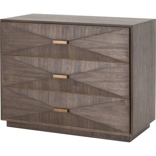 Wynn Nightstand by Essentials For Living in burnished brown, brushed gold. Made from acacia veneer, solid rubberwood, mdf, plywood, steel in a transitional style.