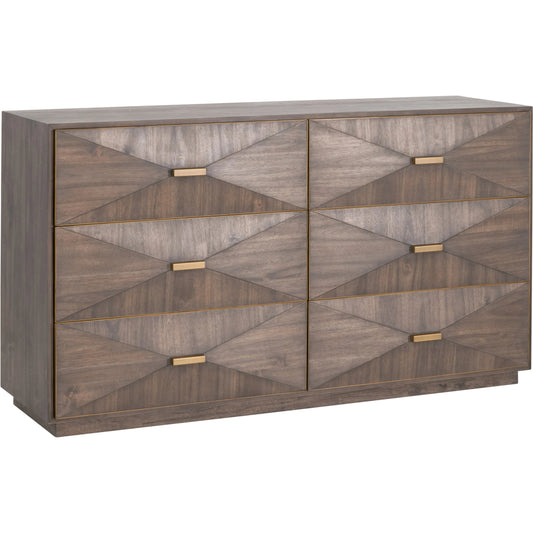 Wynn Double Dresser by Essentials For Living in burnished brown, brushed gold. Made from acacia veneer, solid rubberwood, mdf, plywood, steel in a transitional style.
