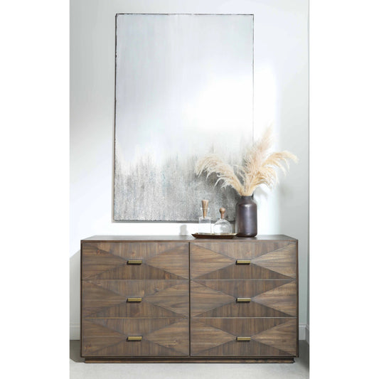 Wynn Double Dresser by Essentials For Living in burnished brown, brushed gold. Made from acacia veneer, solid rubberwood, mdf, plywood, steel in a transitional style.