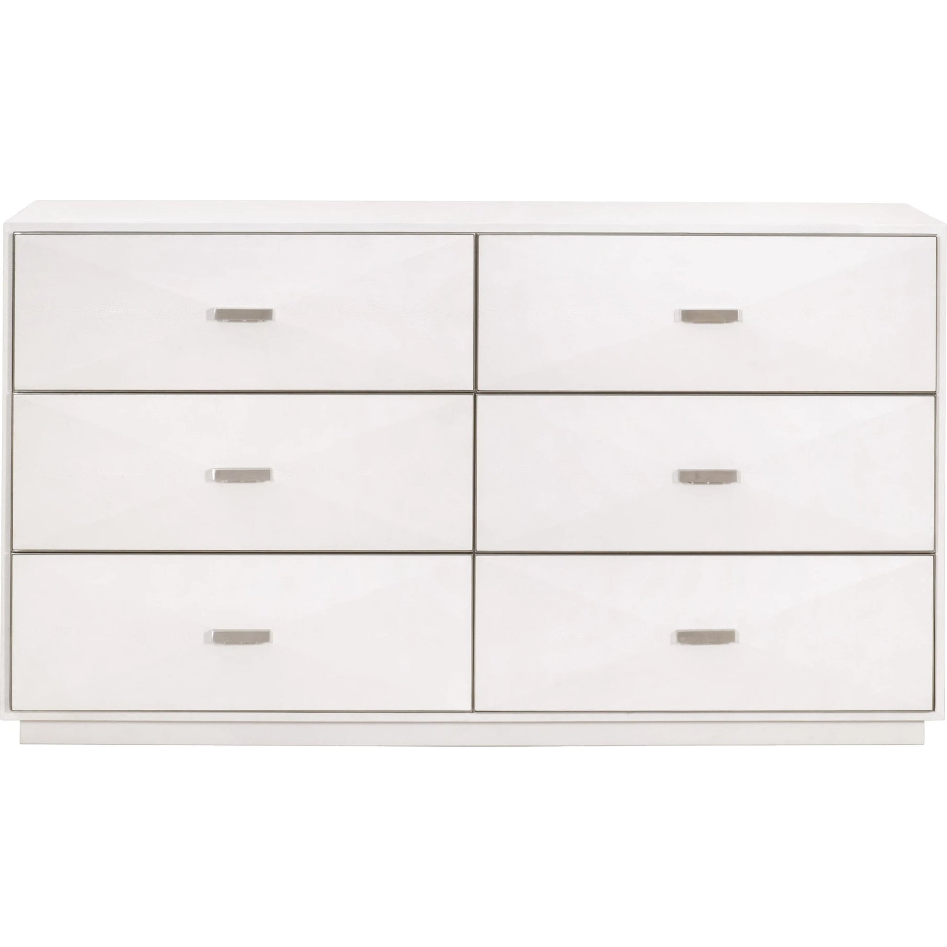 Wynn Shagreen Double Dresser by Essentials For Living in pearl shagreen, brushed stainless steel. Made from faux shagreen resin, solid rubberwood, plywood, mdf, stainless steel in a modern style.