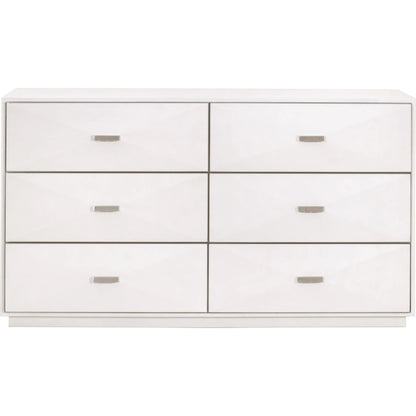 Wynn Shagreen Double Dresser by Essentials For Living in pearl shagreen, brushed stainless steel. Made from faux shagreen resin, solid rubberwood, plywood, mdf, stainless steel in a modern style.