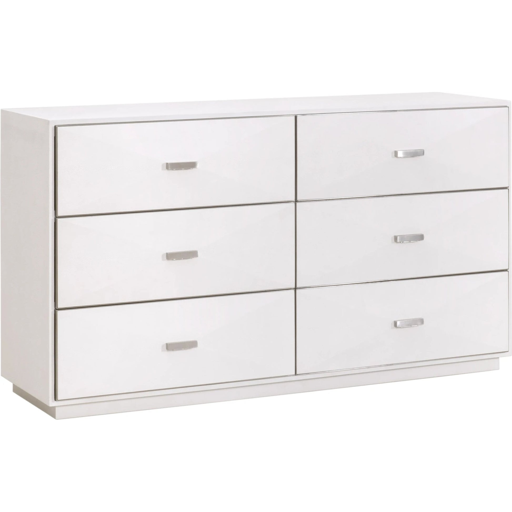 Wynn Shagreen Double Dresser by Essentials For Living in pearl shagreen, brushed stainless steel. Made from faux shagreen resin, solid rubberwood, plywood, mdf, stainless steel in a modern style.