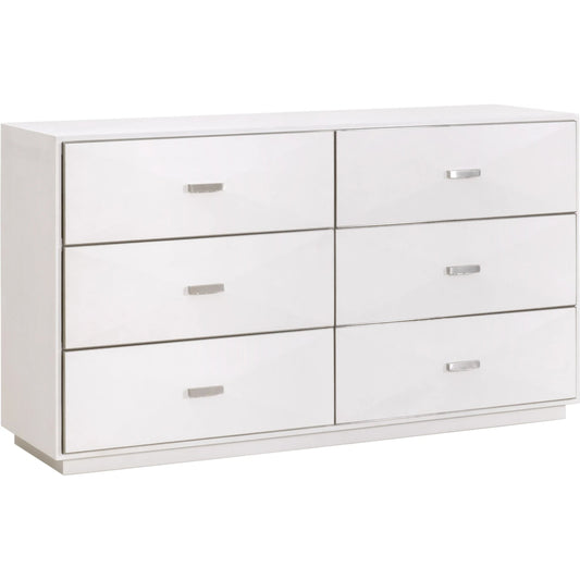 Wynn Shagreen Double Dresser by Essentials For Living in pearl shagreen, brushed stainless steel. Made from faux shagreen resin, solid rubberwood, plywood, mdf, stainless steel in a modern style.