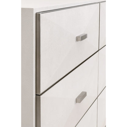 Wynn Shagreen Double Dresser by Essentials For Living in pearl shagreen, brushed stainless steel. Made from faux shagreen resin, solid rubberwood, plywood, mdf, stainless steel in a modern style.