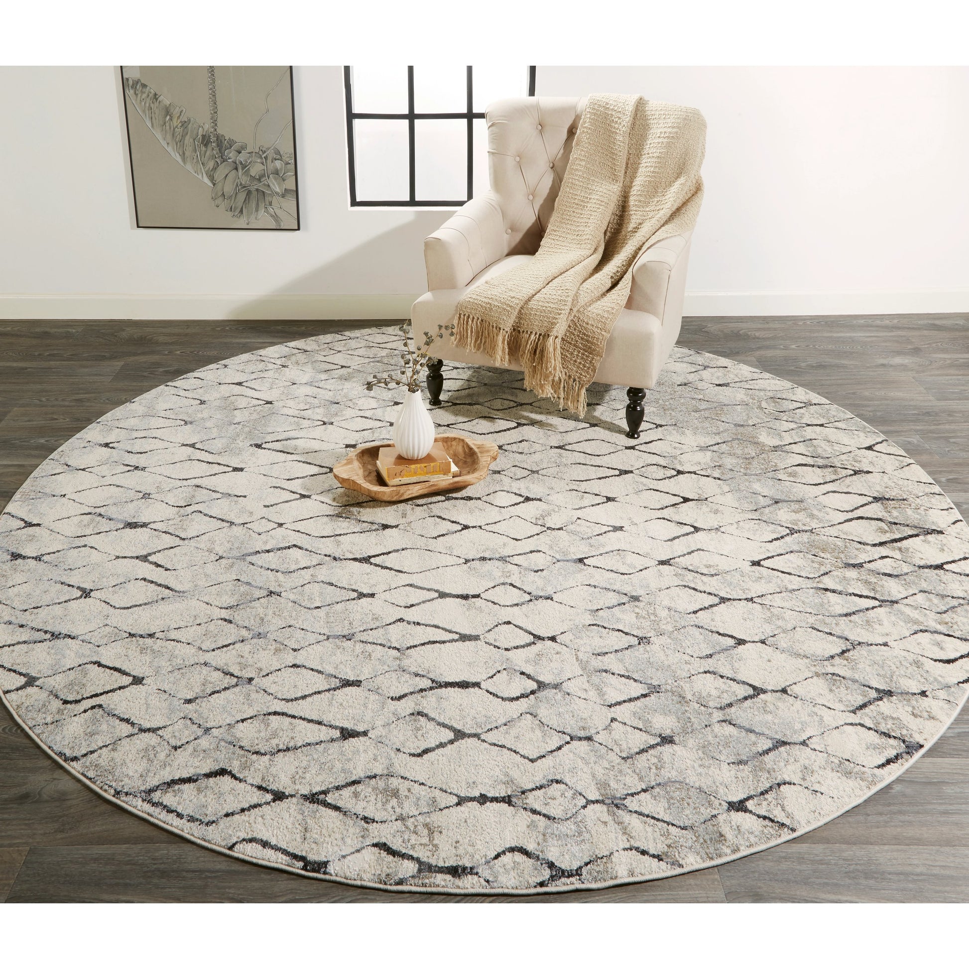 Kano Transitional Diamond Rug - 3872F by Feizy in ivory, gray, taupe. Made from polypropylene, polyester in a unique style.