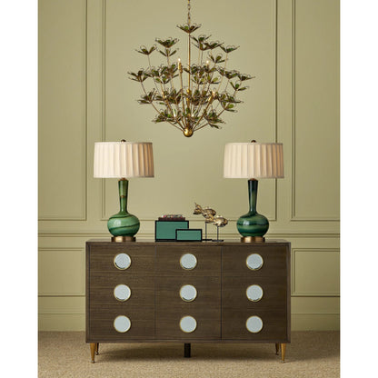 Lamartine Table Lamp by Currey and Company in green, antique brass. Made from glass, metal in a modern style.