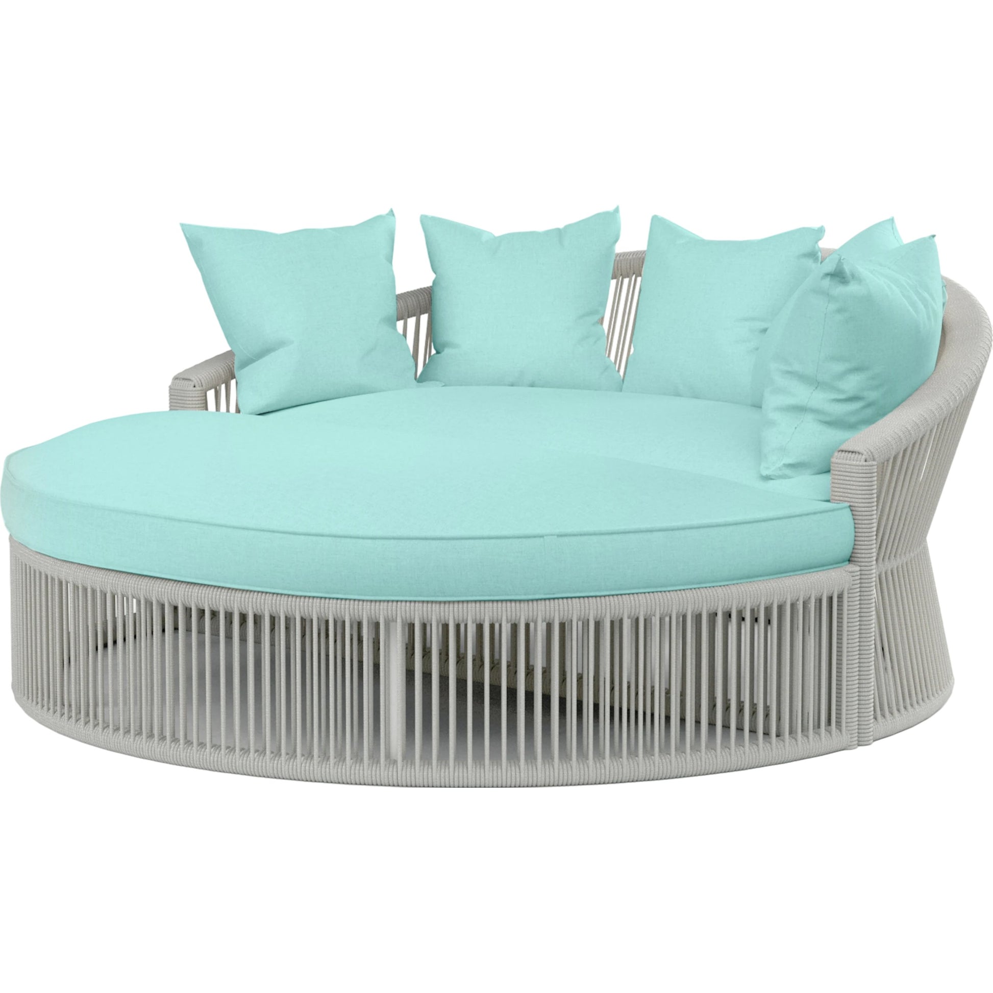 Miami Outdoor Daybed by Sunset West in celeste and frost. Made from olefin rope in a coastal style.
