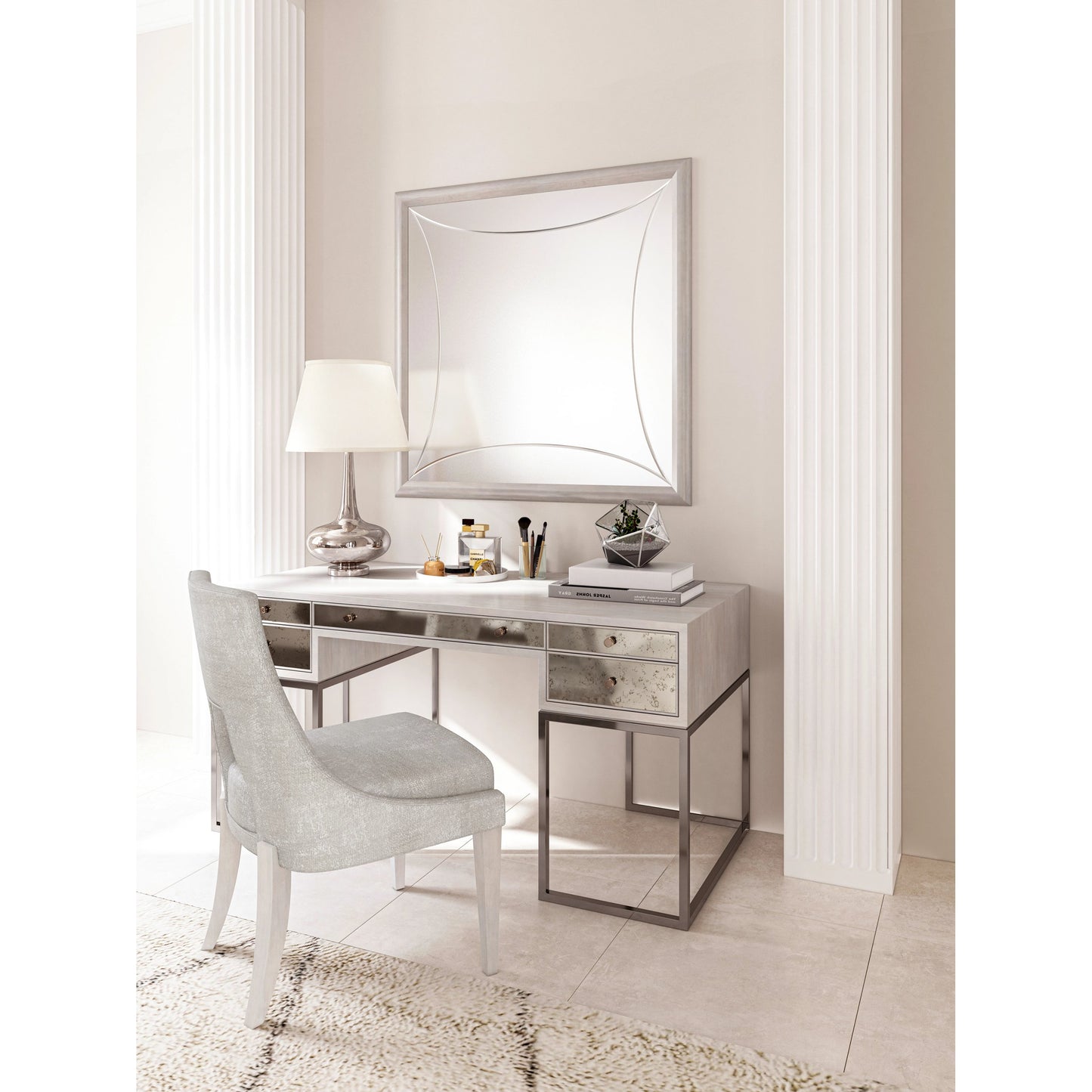 004 SI-2155783 | Lifestyle | Mezzanine Square Mirror by A.R.T. Furniture in dove gray. Made from parawood, poplar solids, mirror in a modern style.