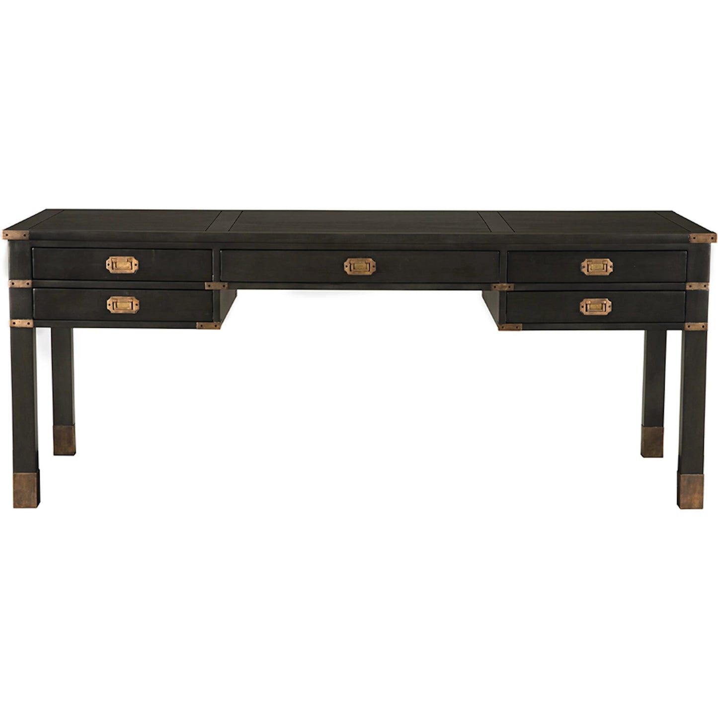 001 SI-2513484 | Primary Silo | Campaign Partner Desk by Noir in pale. Made from mahogany, brass pulls, brass base legs, brass side plates in a traditional style.