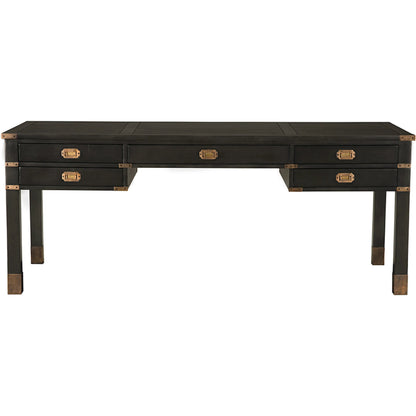 Campaign Partner Desk by Noir in pale. Made from mahogany, brass pulls, brass base legs, brass side plates in a traditional style.