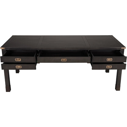 Campaign Partner Desk by Noir in pale. Made from mahogany, brass pulls, brass base legs, brass side plates in a traditional style.