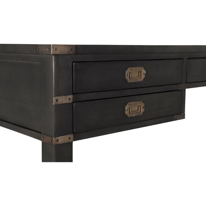Campaign Partner Desk by Noir in pale. Made from mahogany, brass pulls, brass base legs, brass side plates in a traditional style.