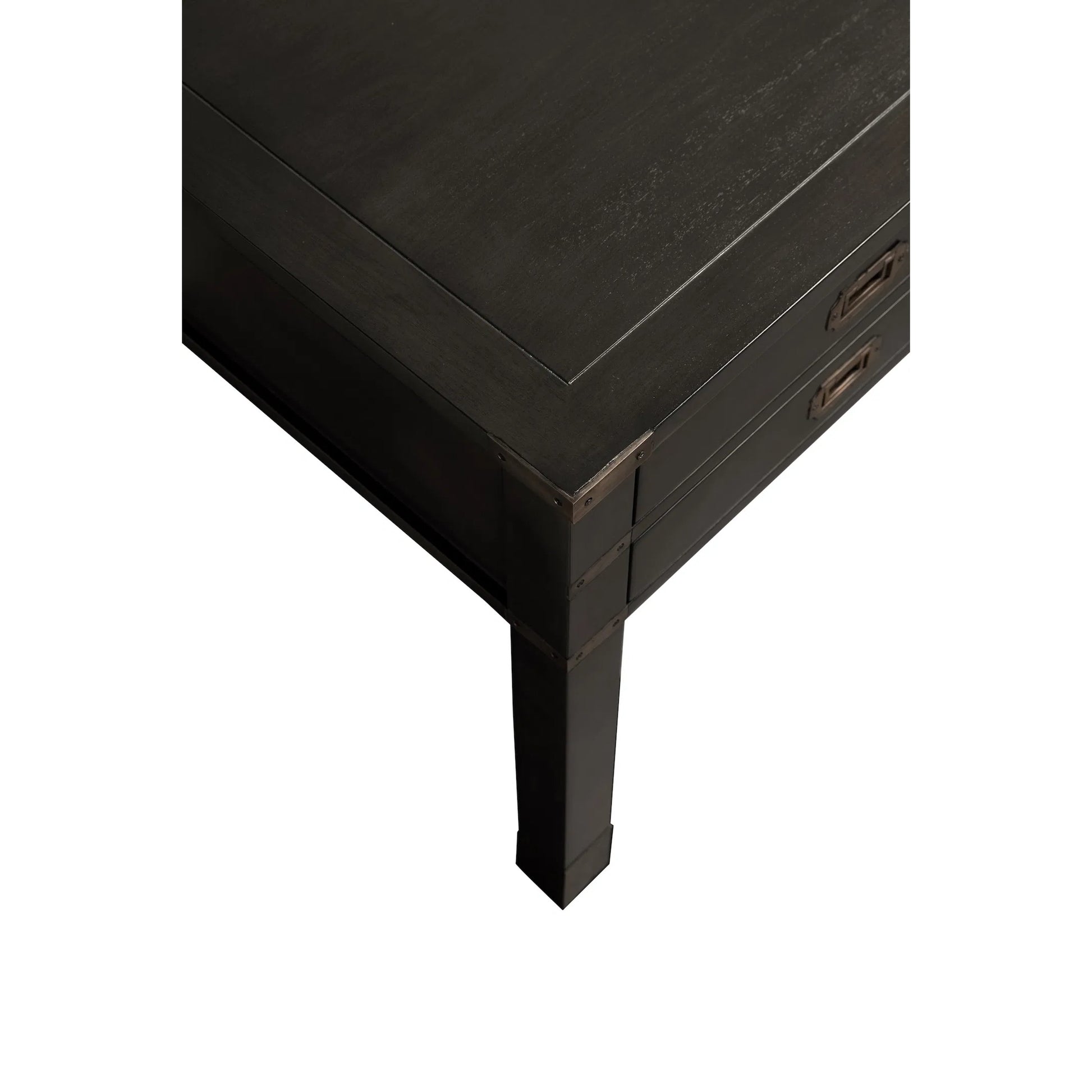 Campaign Partner Desk by Noir in pale. Made from mahogany, brass pulls, brass base legs, brass side plates in a traditional style.