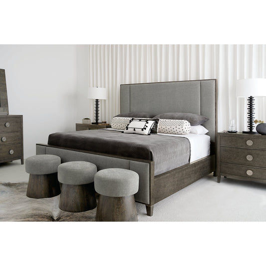 Linea Round Bench by Bernhardt. Made from white oak veneers, fabric in a unique style.