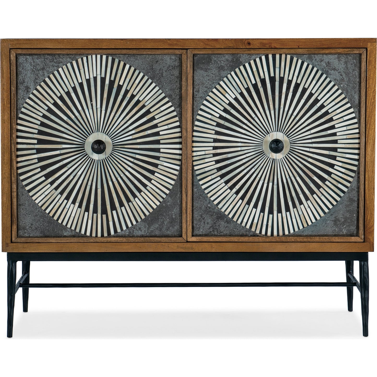 003 SI-1900719 | Additional Silo | Commerce & Market Two Door Chest by Hooker Furniture in medium natural wood. Made from mango wood with bone inlay, iron, slate veneer in a modern style.