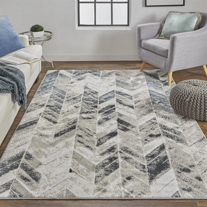 Micah Chevron Rug - 3048F by Feizy in black, gray, silver. Made from polyester, polypropylene in a unique style.