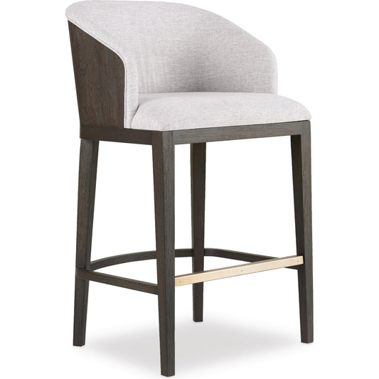 Curata Bar Stool by Hooker Furniture in midnight brown, montlieu opal. Made from white oak veneers, metal, fabric in a transitional style.