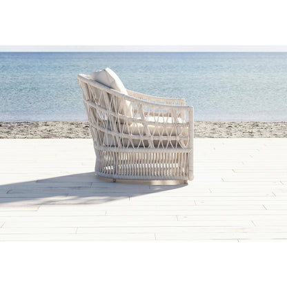 Dana Outdoor Rope Club Chair in Linen Canvas by Sunset West in whites/creams/beiges. Made from olefin rope in a coastal style.