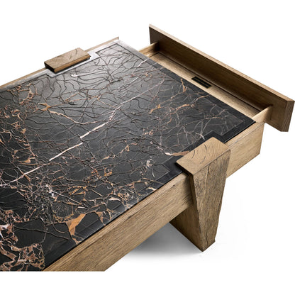 Echo Canyon Marble Rectangular Cocktail Table by Jonathan Charles in faded oak. Made from oak veneer in a cottage & farmhouse style.