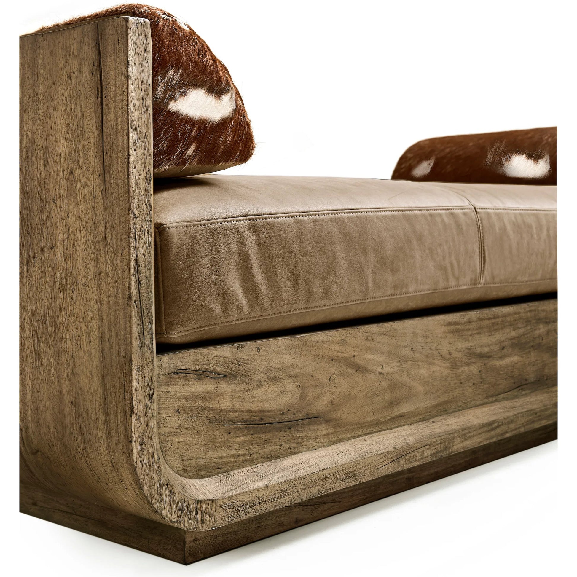 Stone Ridge Leather & Hide Daybed by Jonathan Charles in tully light acacia. Made from acacia veneer in a cottage & farmhouse style.